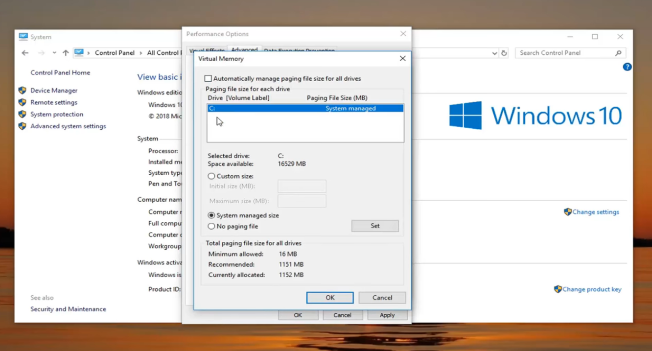 Nastavenie virtuálnej pamäte vo Windows 10